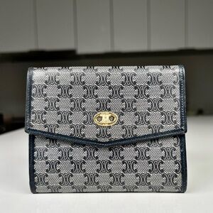 Celine Triomphe Macadam Blue Coated Wallet